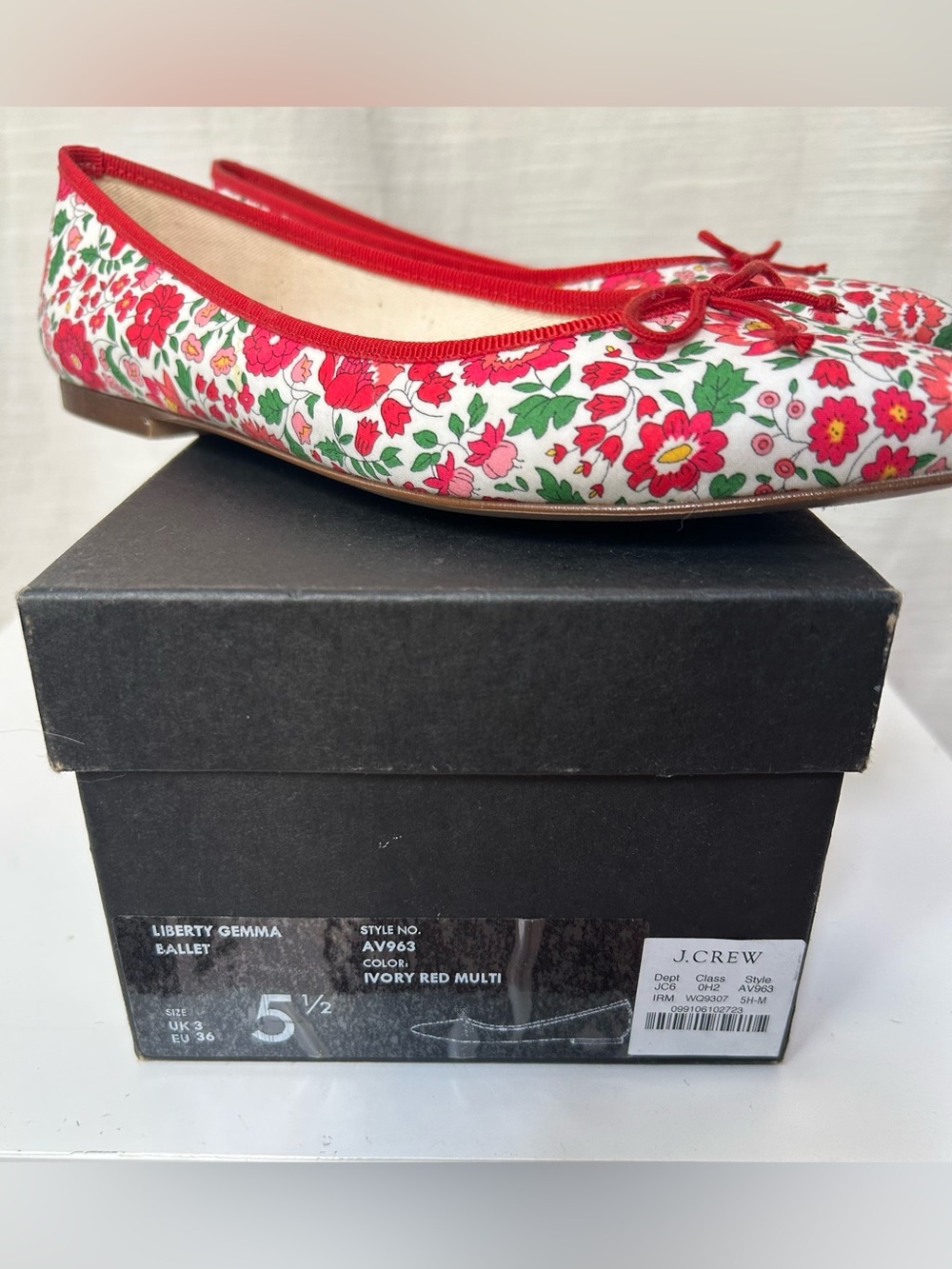 J.Crew Gemma Ballet Flats in Floral Cloth - White with Red - Picture 4 of 10